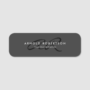 Etiqueta De Nome Personalizar Monograma Simples Cinza Preto Adicion