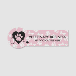Etiqueta De Nome Pet Cardíaco do Veterinário Cinzento-Rosa Pintado