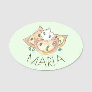 Etiqueta De Nome Pierogias de Comida Polonesa, cheias de batata, co