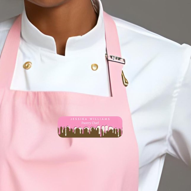 Etiqueta De Nome Pink Brown Frosting Drip Padaria (Criador carregado)