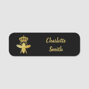 Etiqueta De Nome Pino do Crachá Preto Dourado, RAINHA Personalizad