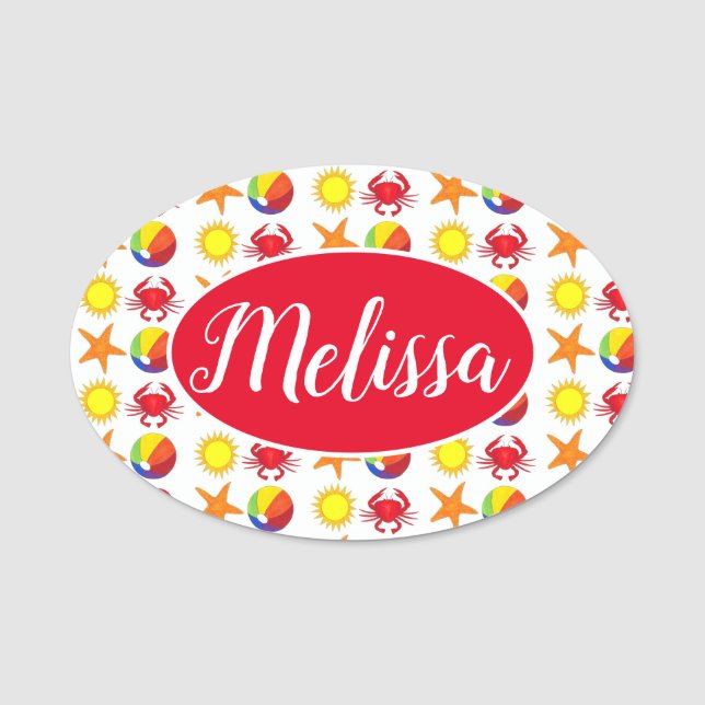 Etiqueta De Nome Praia Caminhada Sol Caranguejo Beachball Starfish (Frente)