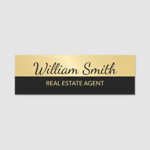 Etiqueta De Nome Preto e Dourado profissional moderno personalizado