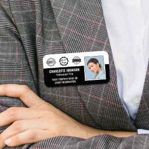 Etiqueta De Nome Preto para a foto do ID de acreditação de negócios