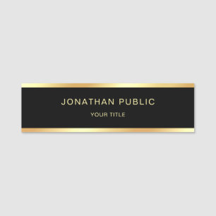 Etiqueta De Nome Profissional elegante do modelo Dourado preto