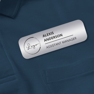 Etiqueta De Nome Promocional de Logotipo Comercial da Faux Silver C