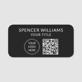 Etiqueta De Nome QR Code Business Logo Modern Professional Black