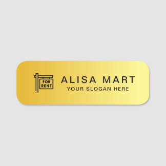 Etiqueta De Nome Real Estate Moderno Dourado Personalizado