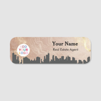 Etiqueta De Nome Real Estate Name Tag Badge with Skyline & Logo