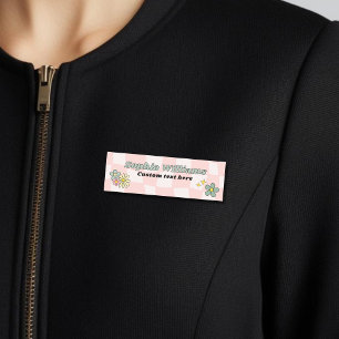 Etiqueta De Nome Retro Rosa Xadrez Ondulado