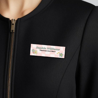 Etiqueta De Nome Retro Rosa Xadrez Ondulado