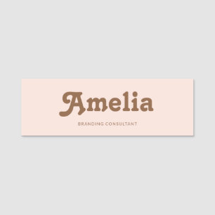 Etiqueta De Nome Retro Simples Rosa Laranja