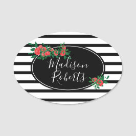 Etiqueta De Nome Rosa Floral Personalizado