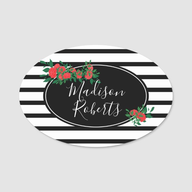 Etiqueta De Nome Rosa Floral Personalizado (Frente)