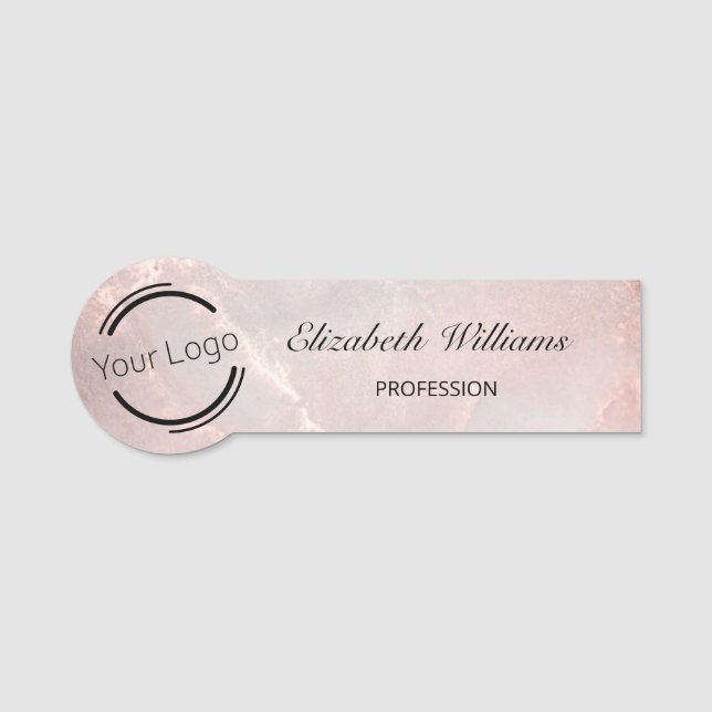 Etiqueta De Nome Rose Gold  Ink Marble | Logo  (Frente)