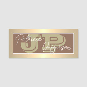 Etiqueta De Nome Russet Brown Luxury Monograma Dourado: Profissiona