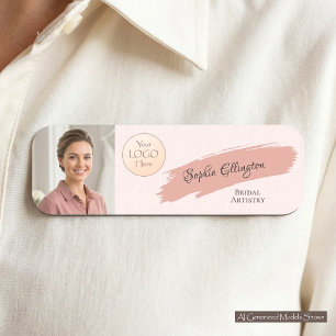 Etiqueta De Nome Salão de Beleza Luxo Foto Logo Blush Linen