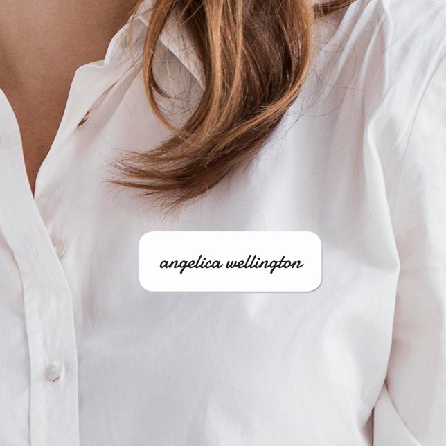 Etiqueta De Nome Script branco preto mínimo moderno personalizado (Criador carregado)