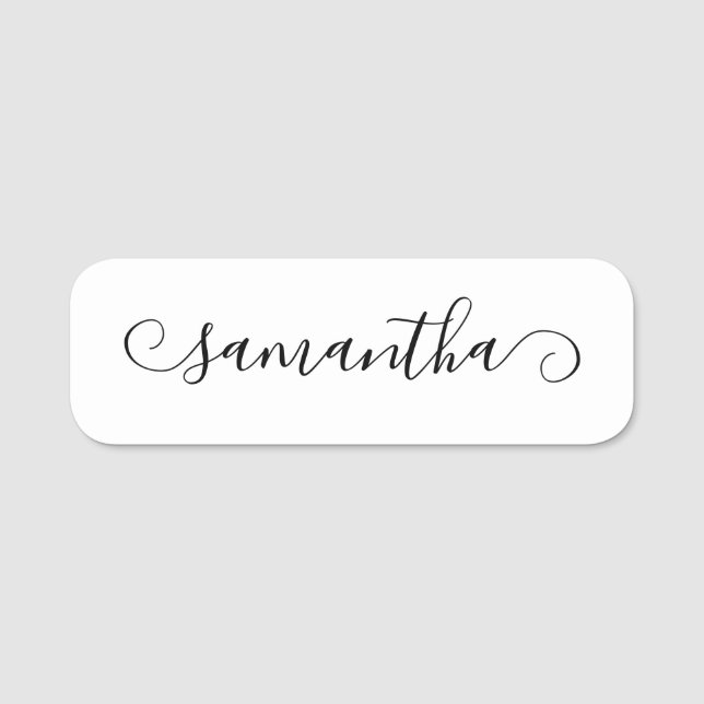 Etiqueta De Nome Script de Assinatura Cute Preto (Frente)
