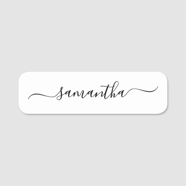 Etiqueta De Nome Script de Assinatura de Swash Elegante Preto (Frente)