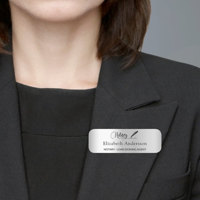 Etiqueta De Nome Script magnético prateado do agente de assinatura  (Criador carregado)