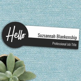 Etiqueta De Nome Script Professional Black and White Hello