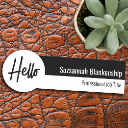 Etiqueta De Nome Script White e Black Hello Professional