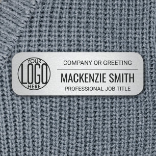 Etiqueta De Nome Seu logotipo corporativo Faux Metallic Silver Func