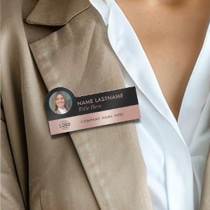 Etiqueta De Nome Seu logotipo fotográfico Rosa preto brilhante Faux