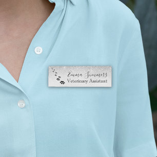 Etiqueta De Nome Silver Ombre Glitter Paw Veterinary Business