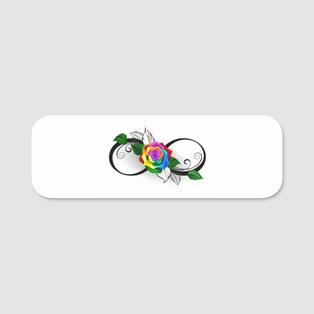 Etiqueta De Nome Símbolo de Infinito com Rosa Arco-íris (Frente)