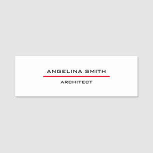 Etiqueta De Nome Simples e Moderno, White Red Professional