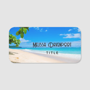 Etiqueta De Nome Sun Sand e Surf Praia Tropical