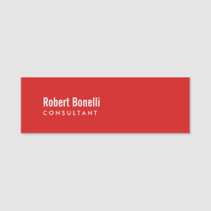 Etiqueta De Nome Tamanho Padrão Moderno Vermelho Branco Simples Min