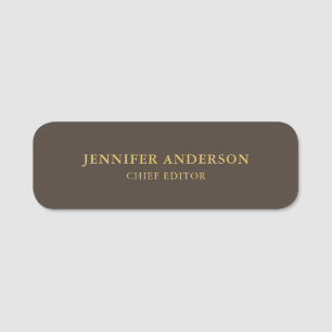 Etiqueta De Nome Taupe Brown e Dourado Color Professional Modern Pl