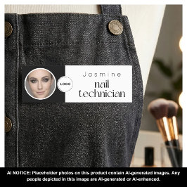 Etiqueta De Nome Técnico de Unhas Profissional Foto Qr Preto Branco