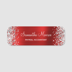 Etiqueta De Nome Título do Silver Glitter Red Foil