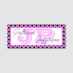 Etiqueta De Nome Trendy Bubblegum Pink Lattice Malha: Monograma