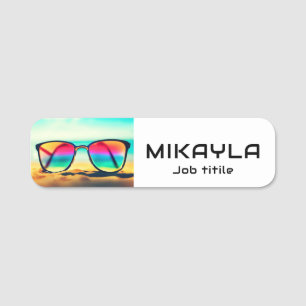 Etiqueta De Nome Trendy Eyeglass em uma praia óptica