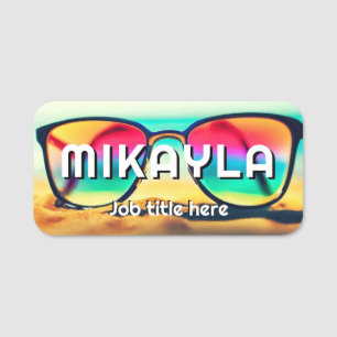 Etiqueta De Nome Trendy Eyeglass em uma praia óptica