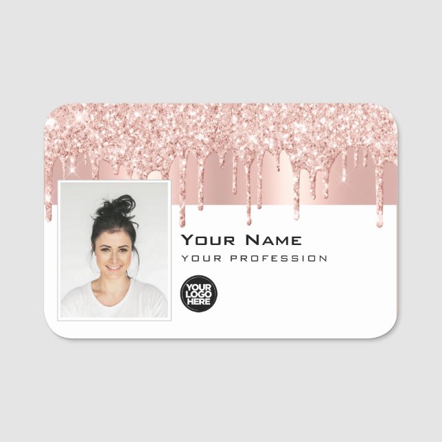 Etiqueta De Nome Trendy Glam Employee Photo, Logo (Frente)
