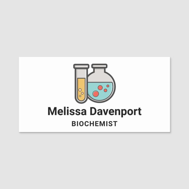 Etiqueta De Nome Tubo de teste de química e copo (Frente)