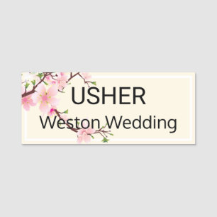 Etiqueta De Nome Usher Wedding Cherry Blossoms Magnético Volta