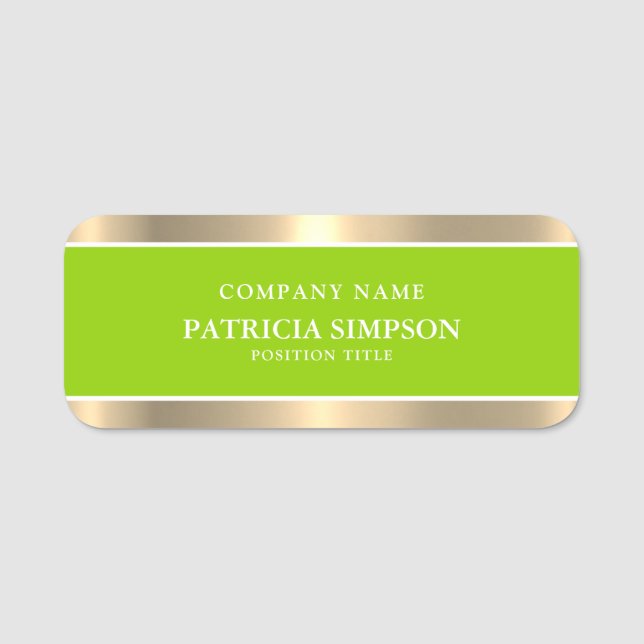 Etiqueta De Nome Verde Amarelo Dourado Oferece Uma Conclusão Limpa  (Frente)