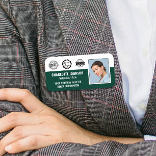 Etiqueta De Nome Verde de Fotografia para ID de Funcionarios Comerc