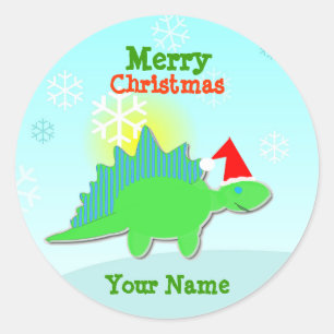 Etiqueta de nome verde do dinossauro do Natal