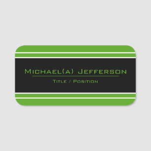 Etiqueta De Nome Verde Preto E Brilhante Com Listras Brancas: Elega