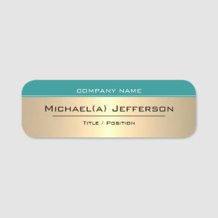 Etiqueta De Nome Verde-Teal Elegante e Metálico Dourado: Moderno Ún