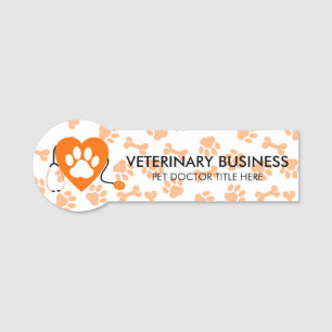 Etiqueta De Nome Veterinário Estetoscópio Coração Pata Médico Veter