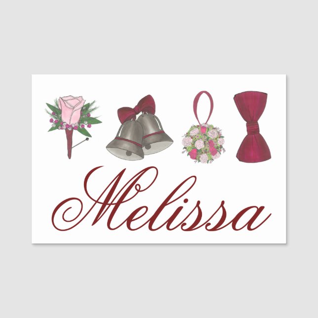 Etiqueta De Nome Wedding Boutonniere Bells Buquê Bridal Planner (Frente)